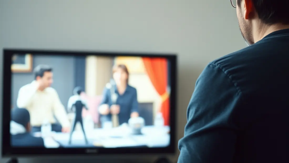 Un hombre viendo una escena de la película en un televisor
