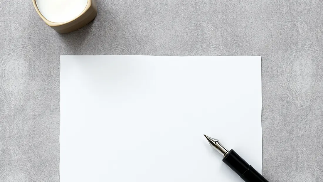 Un escritorio con un bolígrafo y papel en blanco