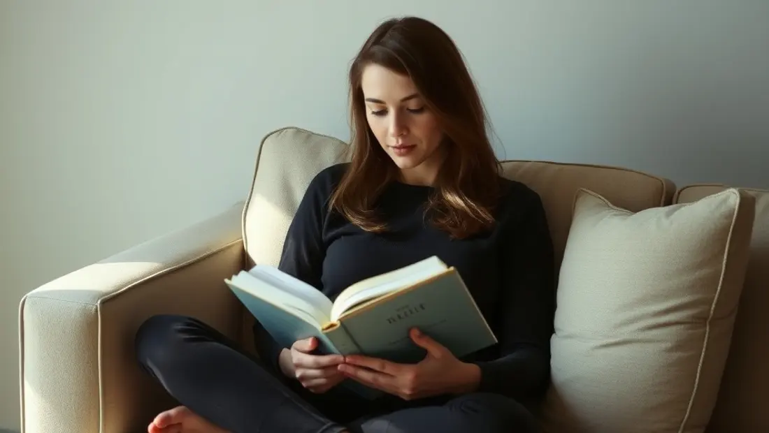 Una persona leyendo en un sofá con luz suave