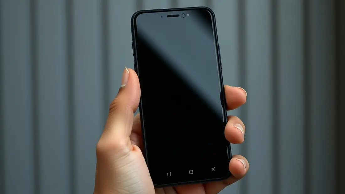 Un hombre sostiene un teléfono inteligente negro