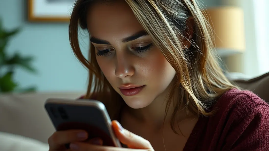 Une femme regarde un téléphone avec un air déçu