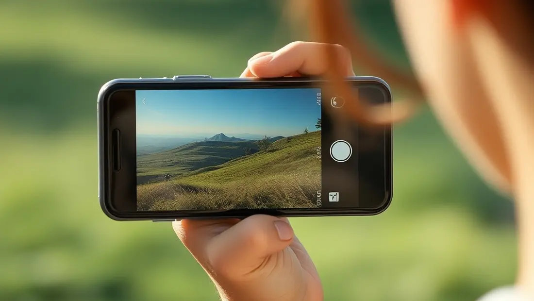 Una persona fotografiando un paisaje natural con un teléfono equipado con el sensor ISOCELL HP5