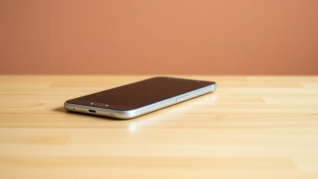 Un teléfono móvil en una mesa de madera