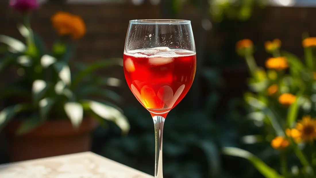 Un vaso de vermut en un jardín