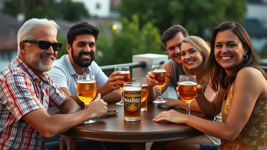 Amigos riendo en una terraza