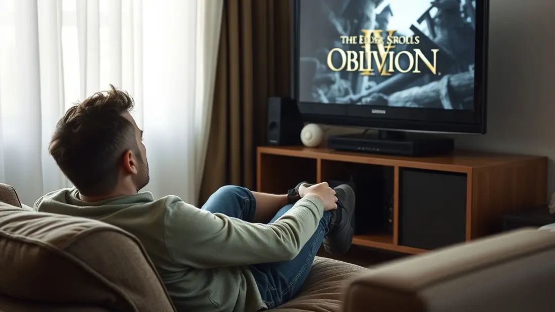 Jugador jugando a The Elder Scrolls IV Oblivion en un salón