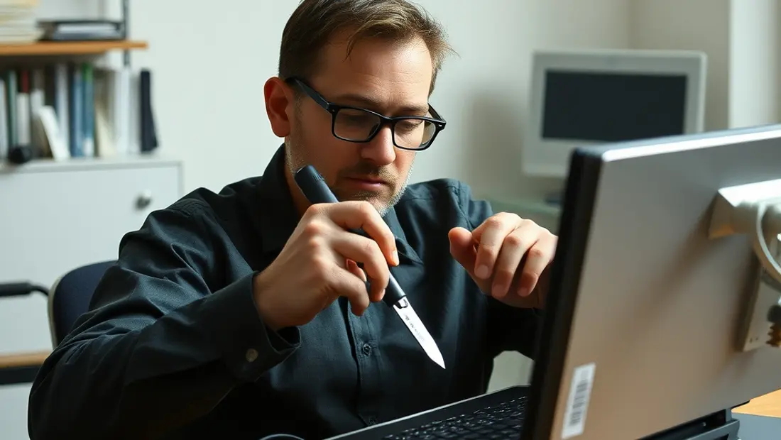 Persona intentando reparar un ordenador con herramientas de diagnóstico